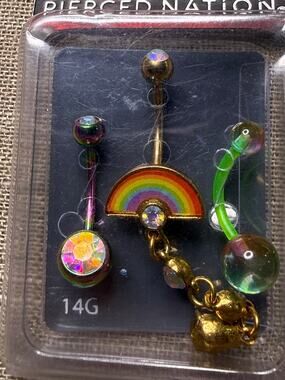 Pierced Nation Rainbow Belly Button Rings Set of 3 14G New in Package